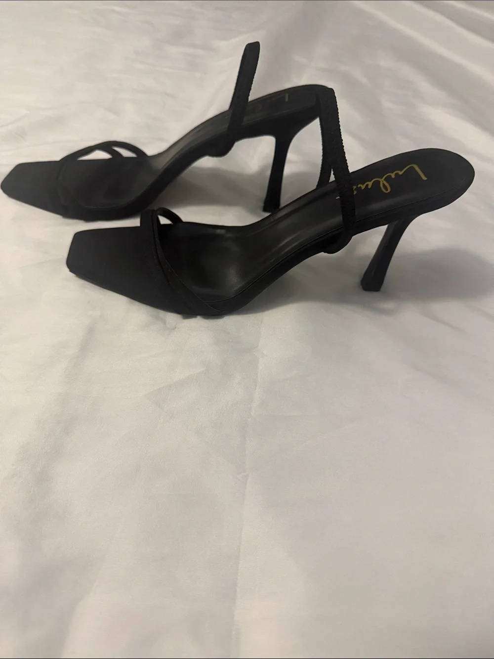 Lulu's Black Minimal Square-Toe Strappy Heels Size 10